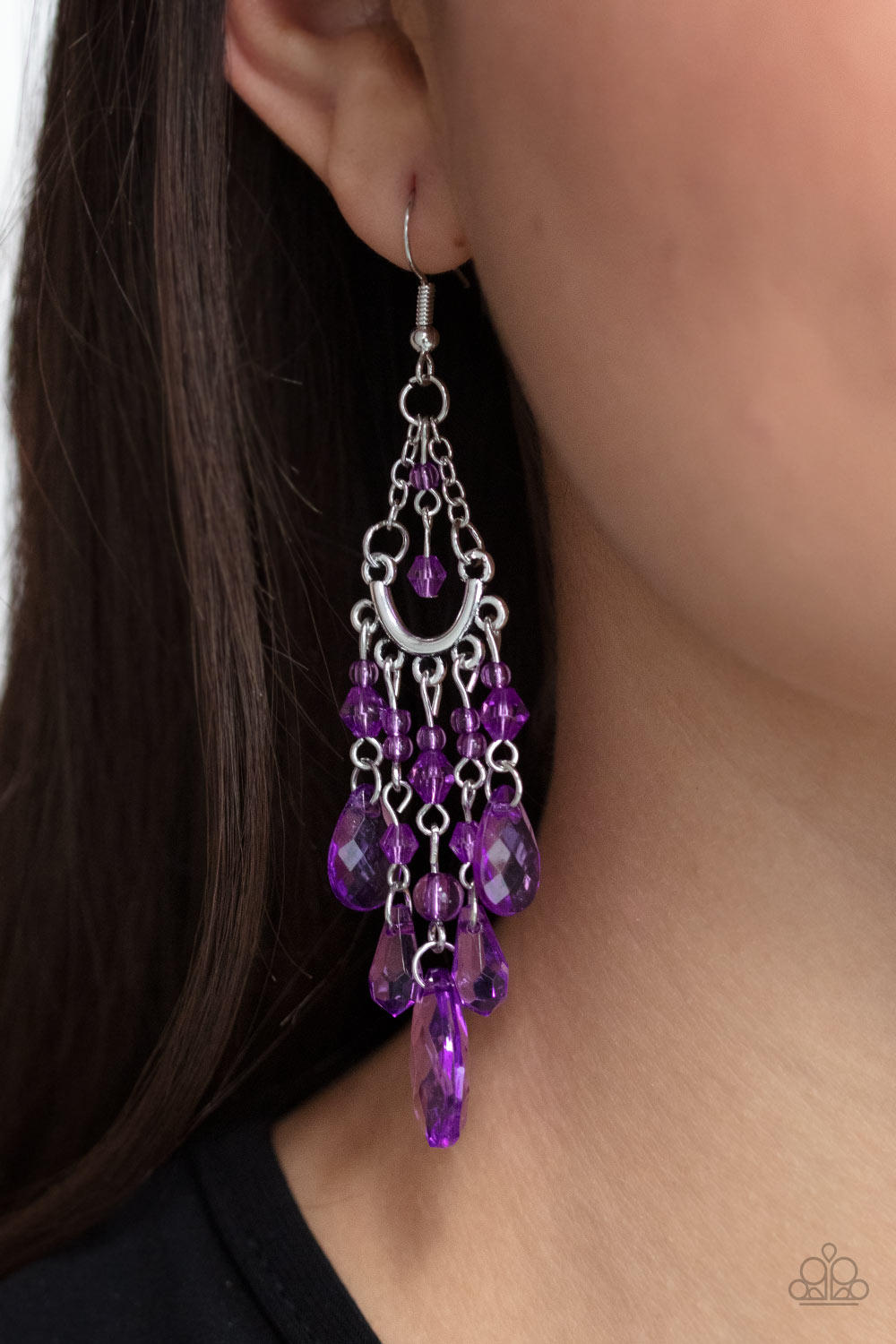 Paid Vacation - Purple Bead Silver Earrings
