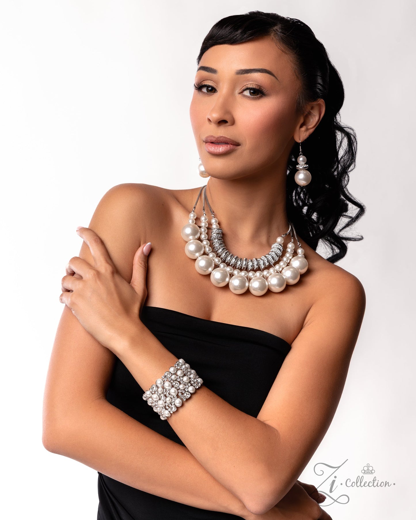 Comfortable Chic - White Pearl Rhinestone Cuff Zi Bracelet - 2025 Zi Collection