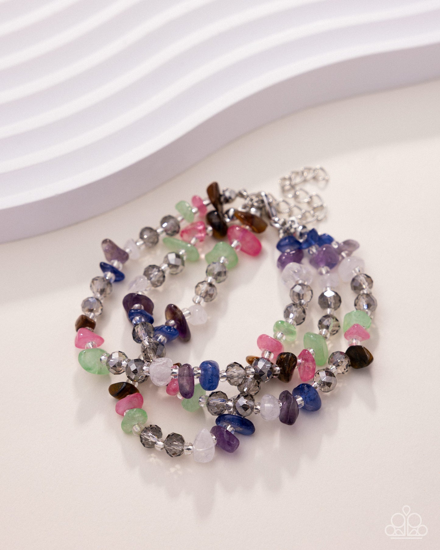 Stony Submission - Multi Color Stone Silver Bracelet