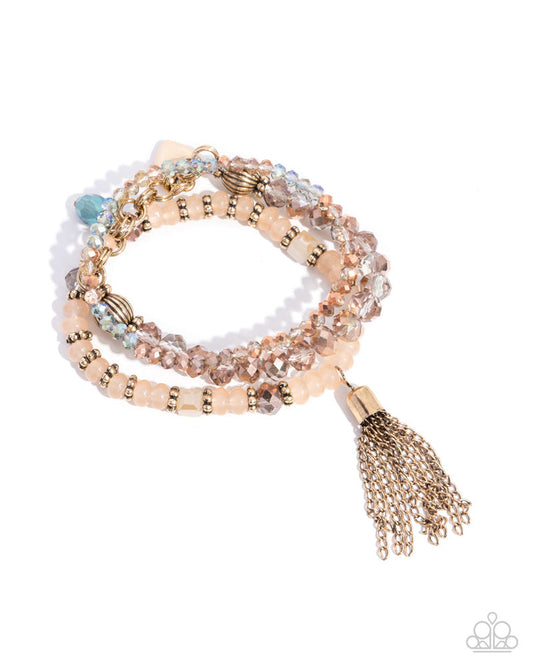 Abundant Approval - Multi UV Bead Gold Stretchy Bracelet - Exclusive