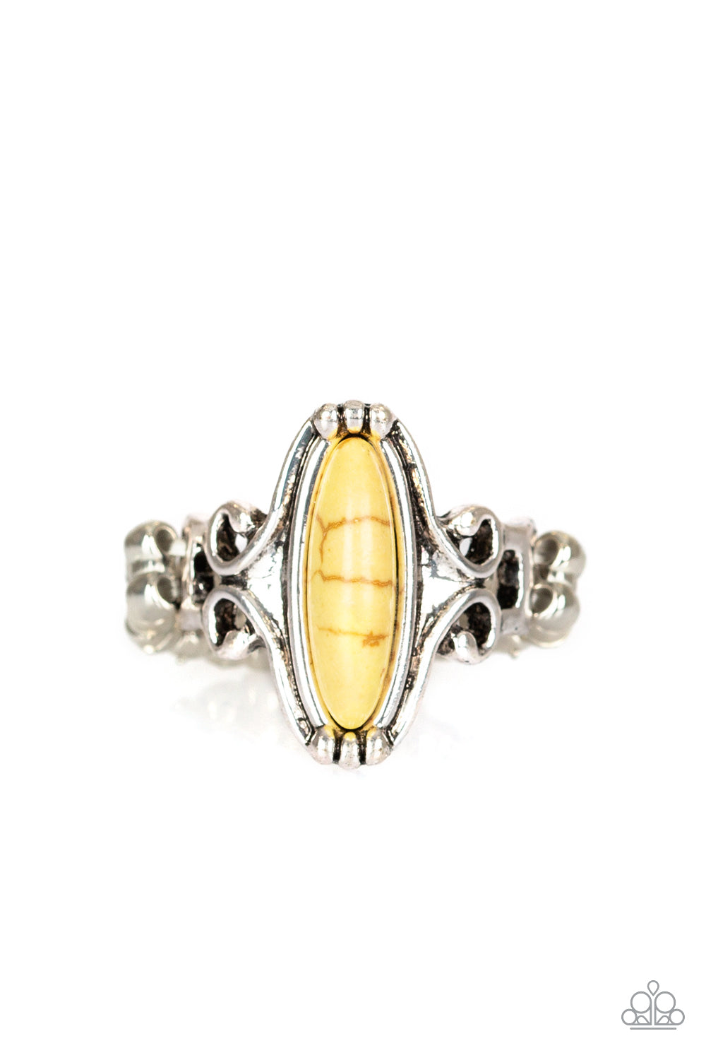 Desert Canyons - Yellow Cracked Stone Silver Ring