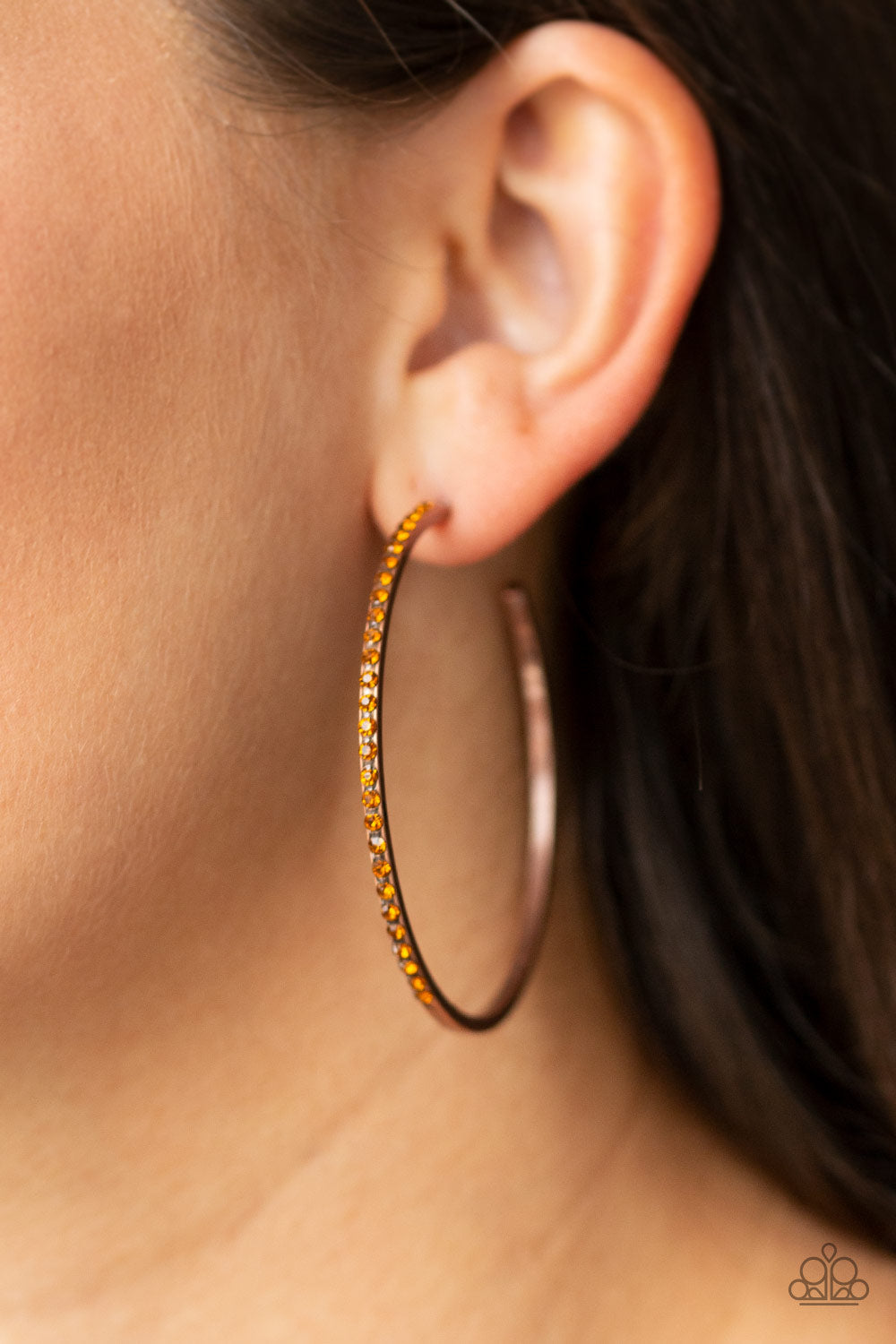 Trending Twinkle - Copper Topaz Rhinestone Hoop Earrings