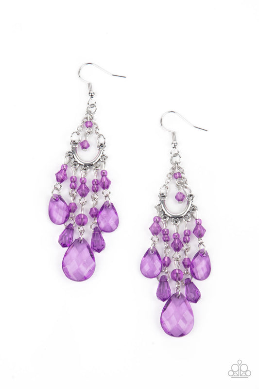 Paid Vacation - Purple Bead Silver Earrings