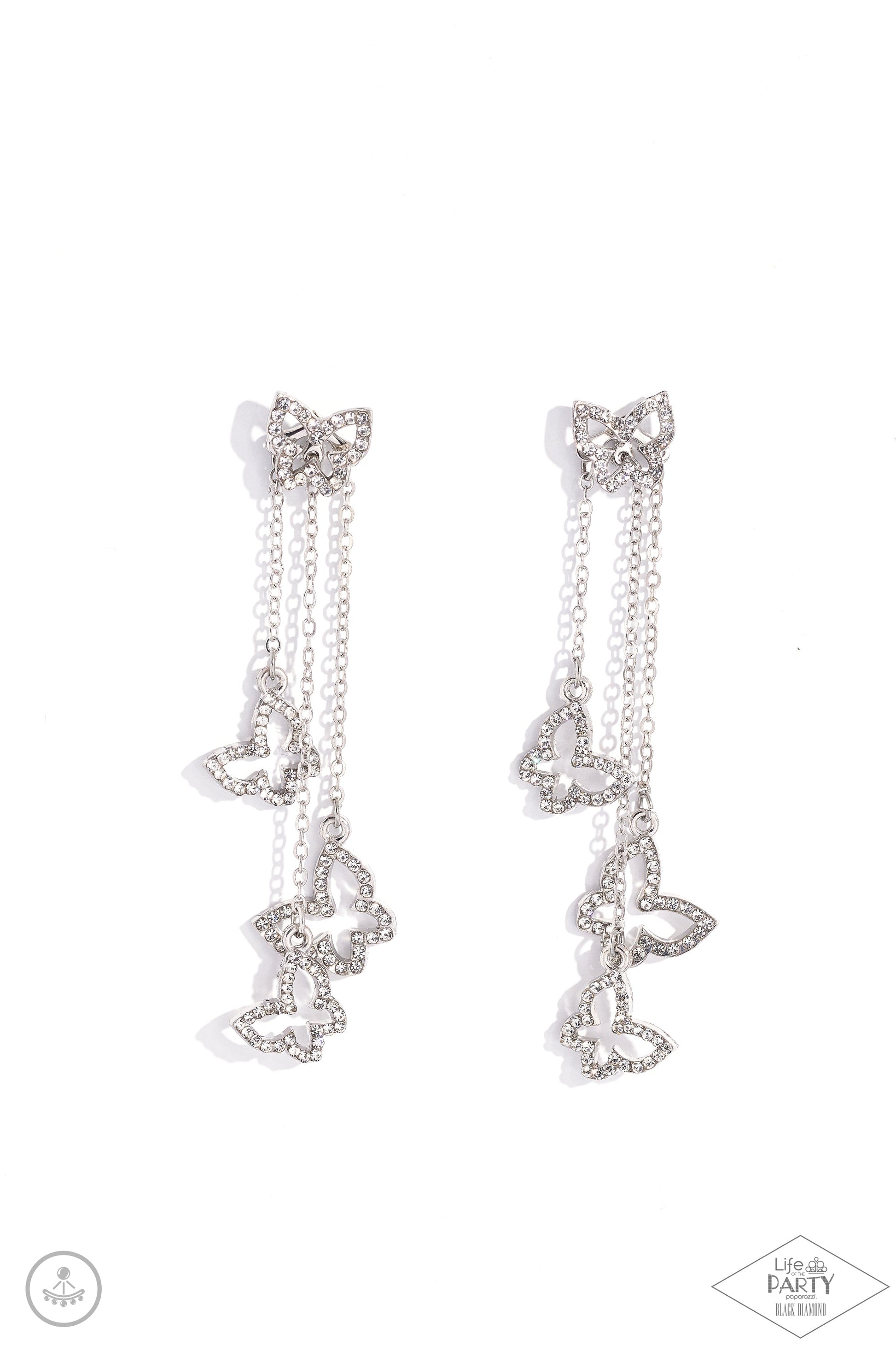Boisterous Butterfly - White Rhinestone Butterfly Jacket Earrings - Bring Back Exclusive