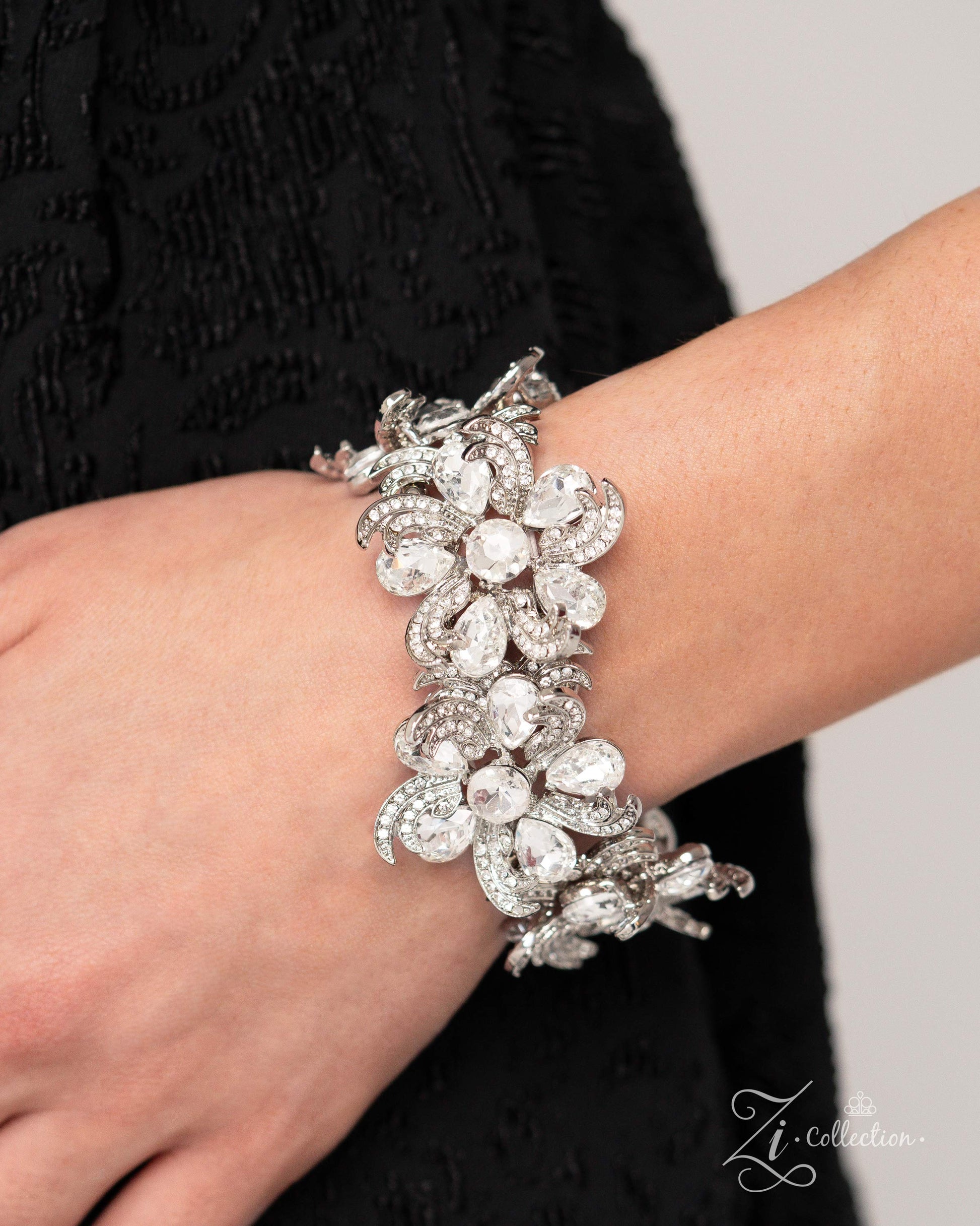 Indulgent Ideal - White Gem Silver Floral - 2024 Zi Collection Bracelet