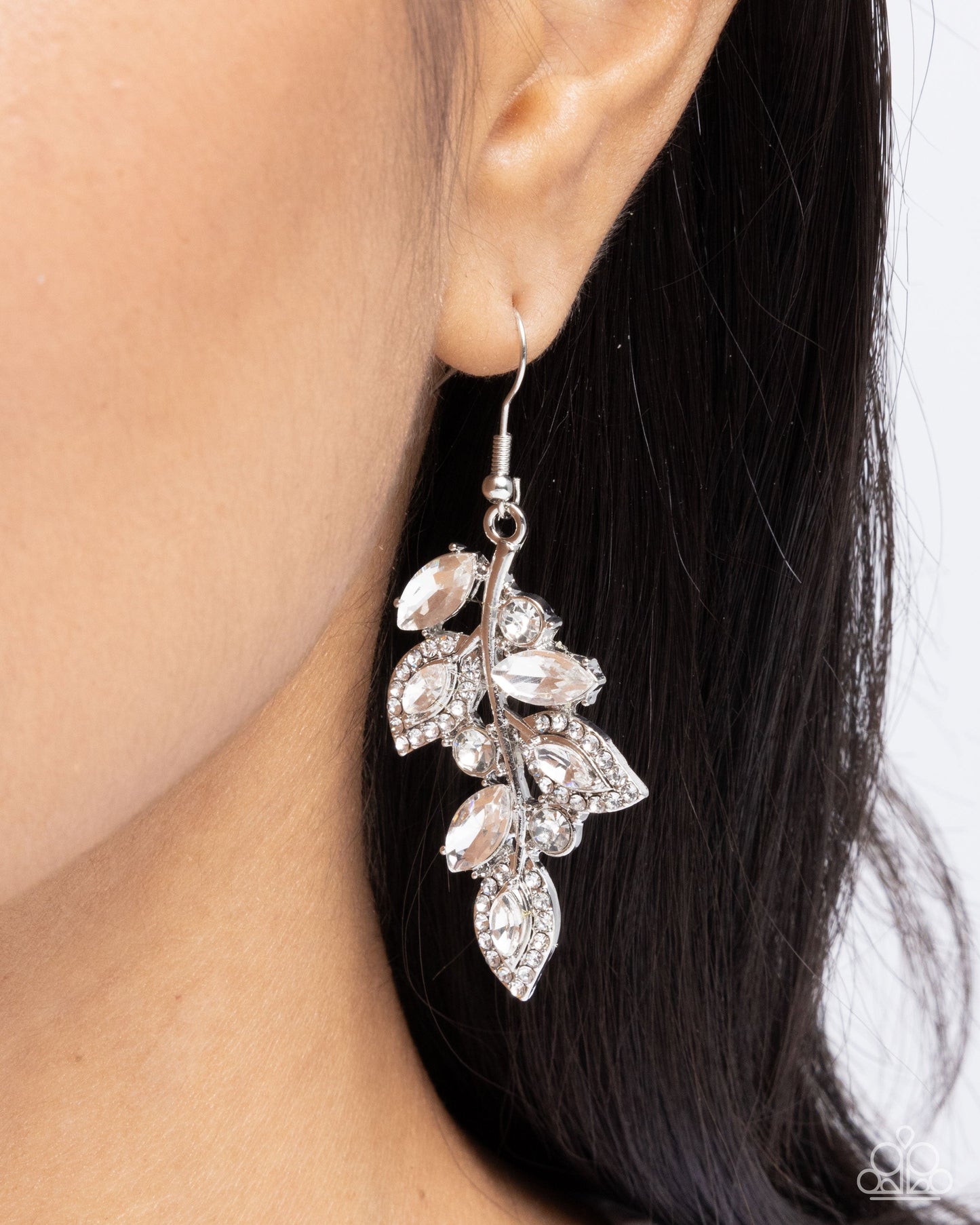 Flourishing Feature - White Gem Silver Earrings