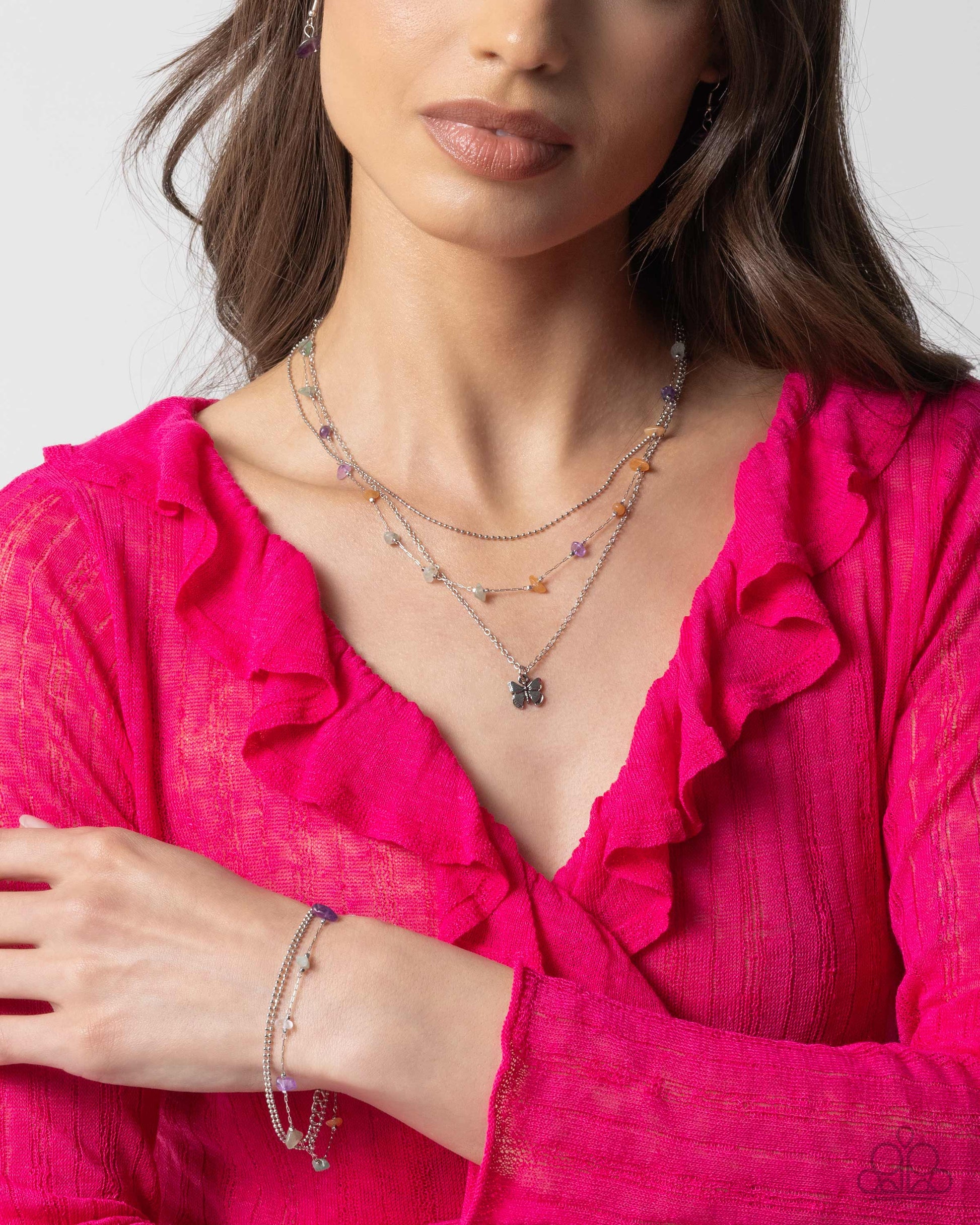Complete Look - Free-Spirited Favorite Necklace and Free-Spirited Fondness Bracelet Purple Silver 2-Piece Set