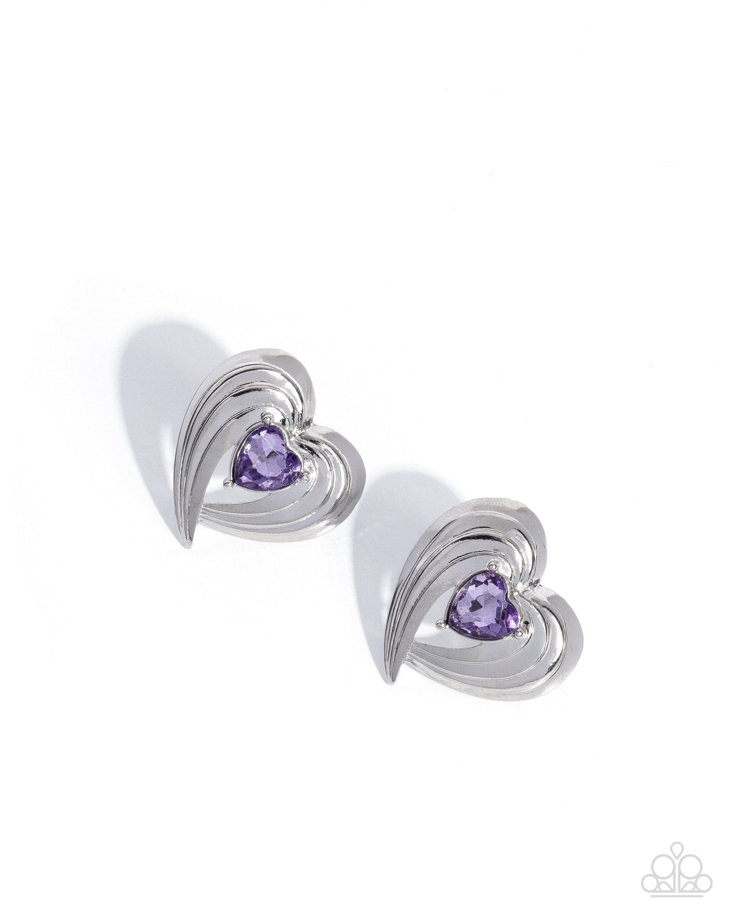 Daring Damsel - Purple Heart Gem Silver Post Earrings