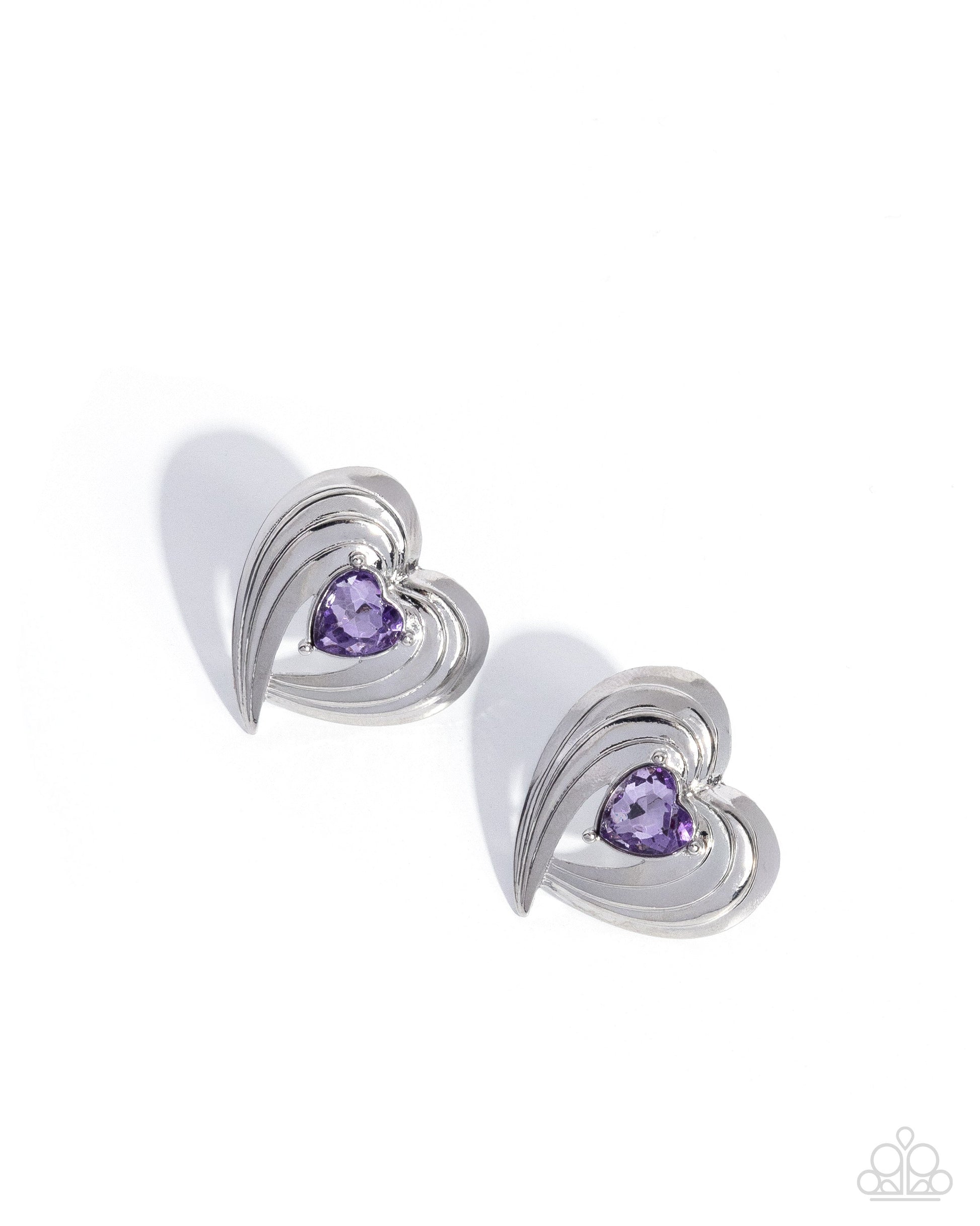 Daring Damsel - Purple Heart Gem Silver Post Earrings