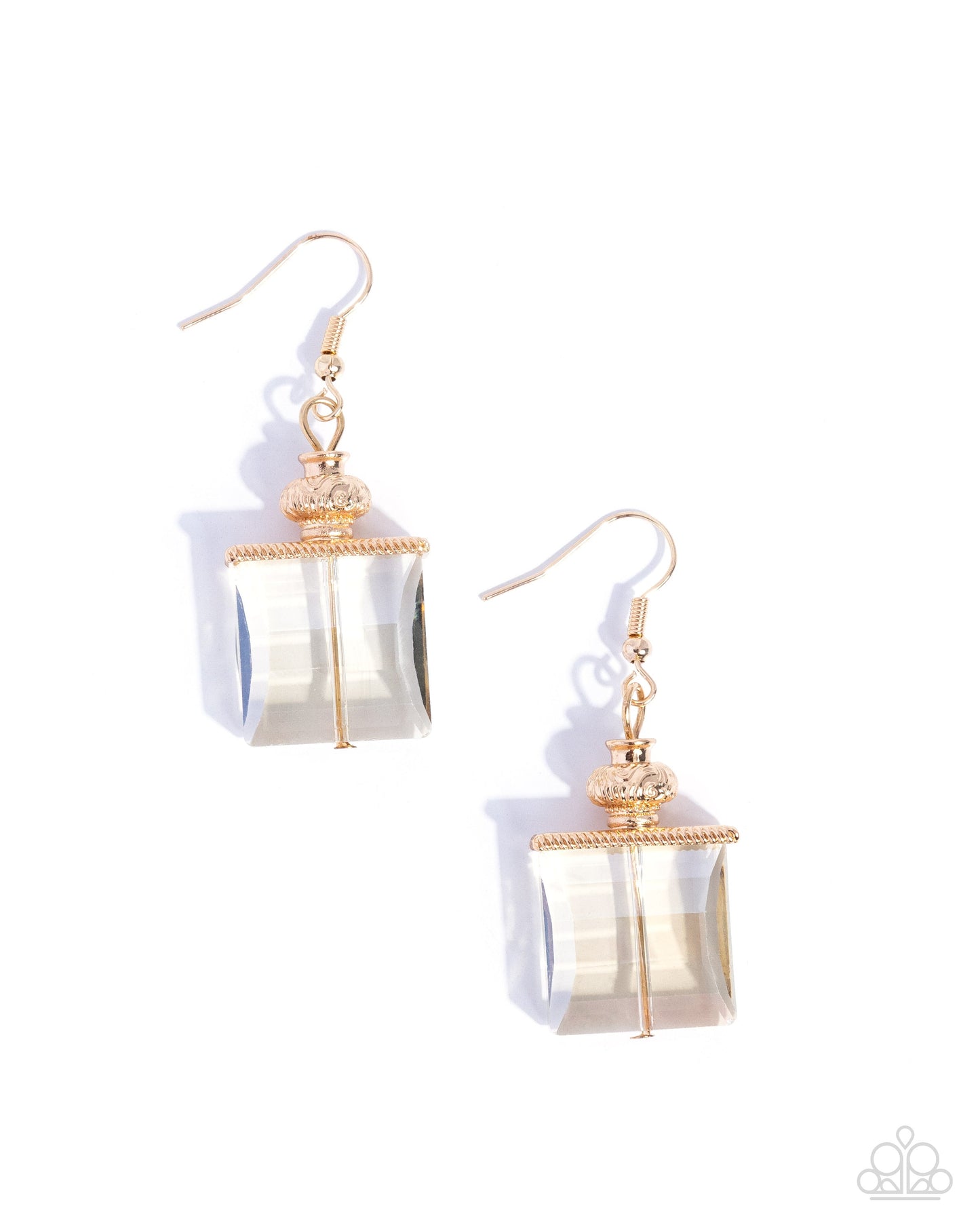 Polished Perfume - Brown Clear Square Gold Earrings