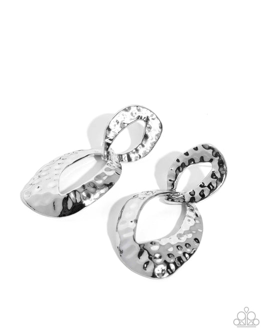 Mesmerizing Mash-Up - Silver Hammered Oval Post Earrings