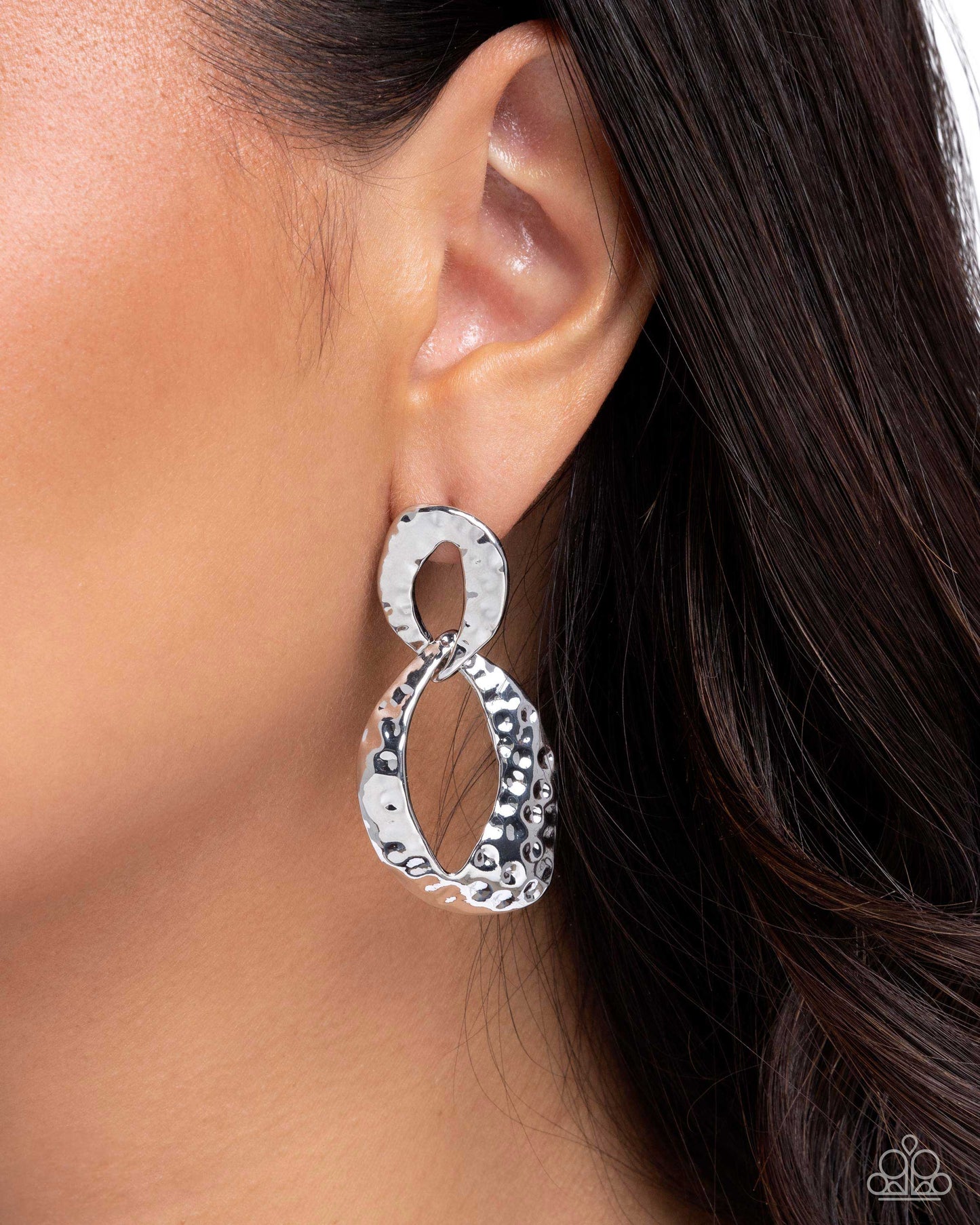 Mesmerizing Mash-Up - Silver Hammered Oval Post Earrings