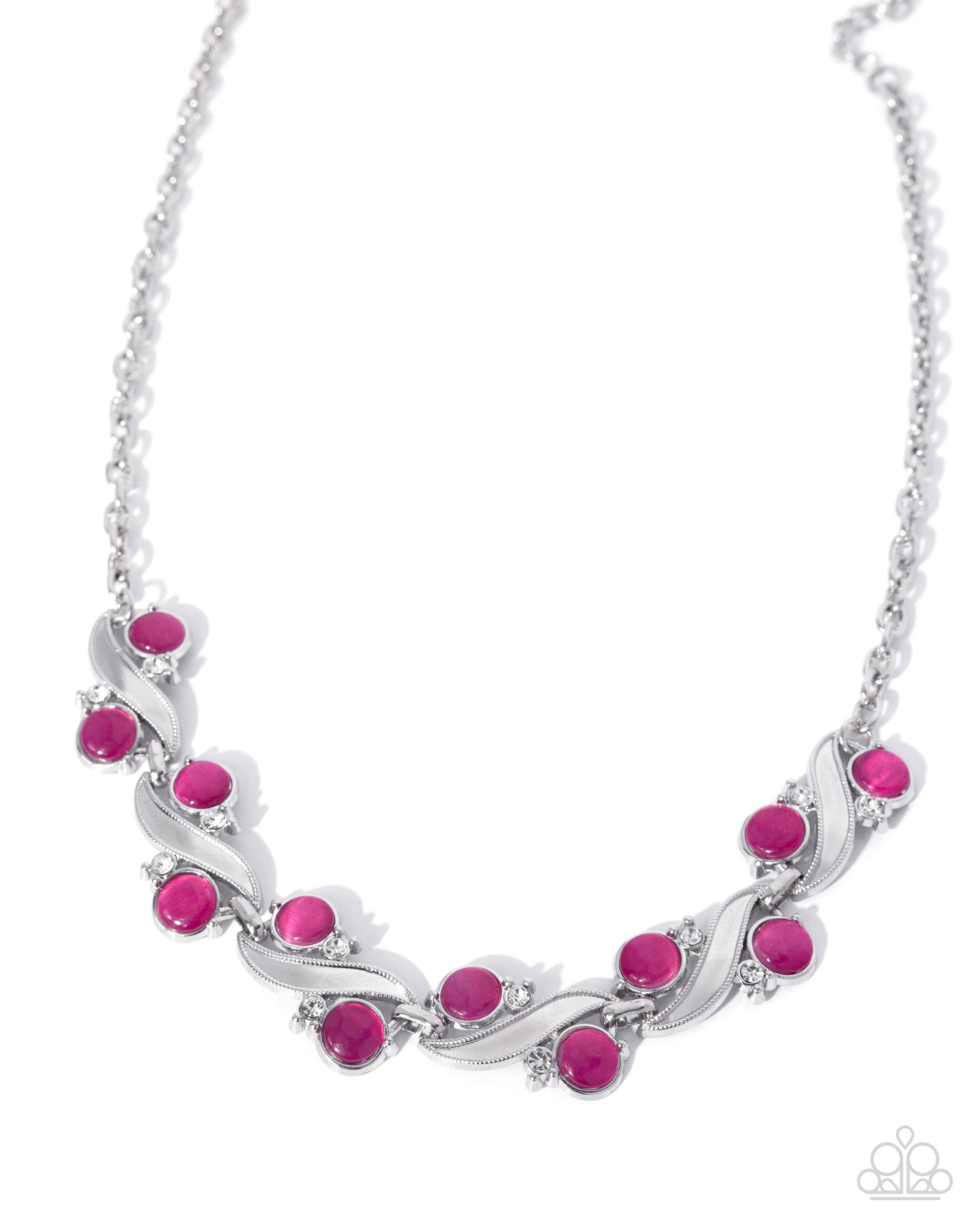 Balanced Bliss - Pink Cat's Eye Silver Short Necklace