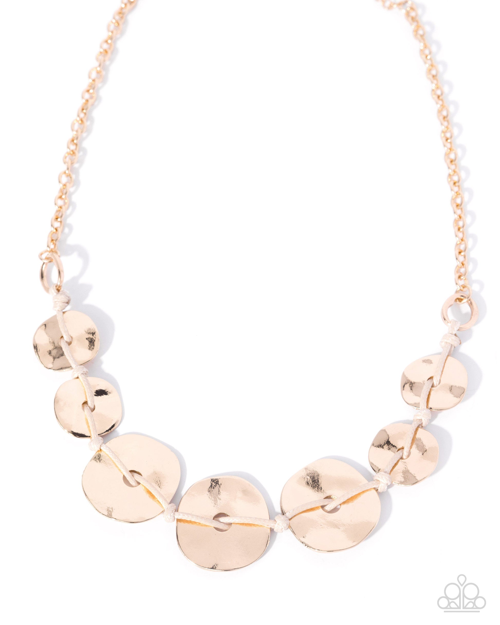 Defensive Discs - Gold Circle Tan Cord Short Necklace