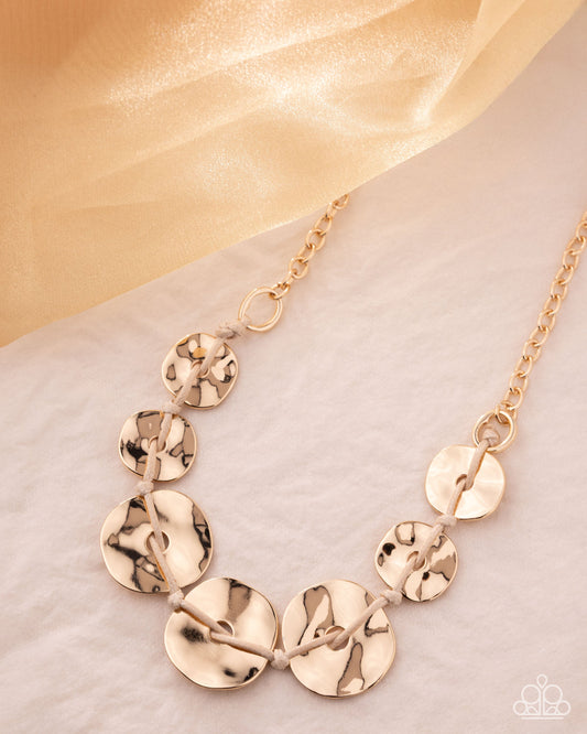Defensive Discs - Gold Circle Tan Cord Short Necklace