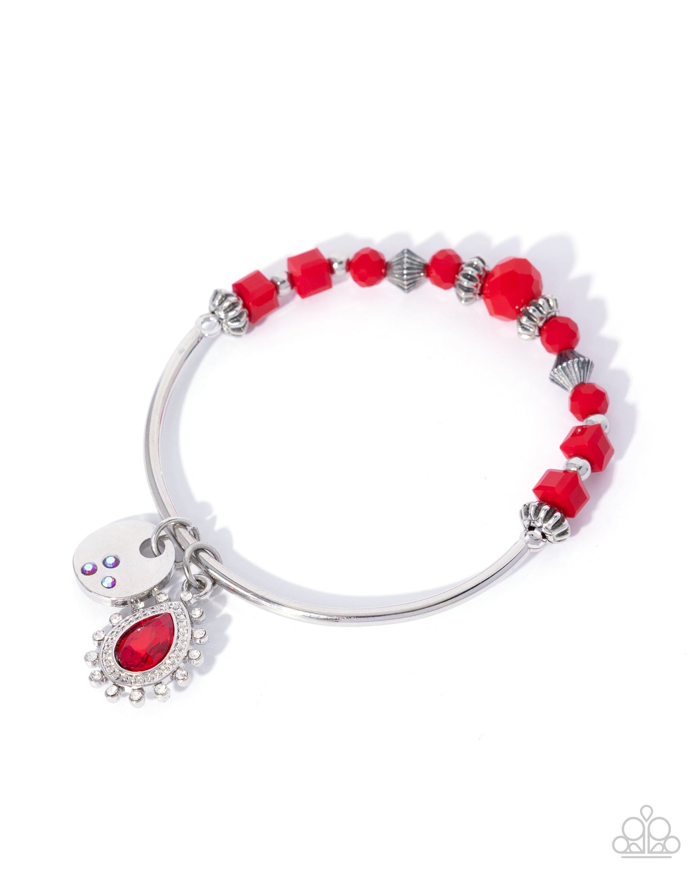 Admirable Accomplishment - Red Bead Silver Bangle Bracelet