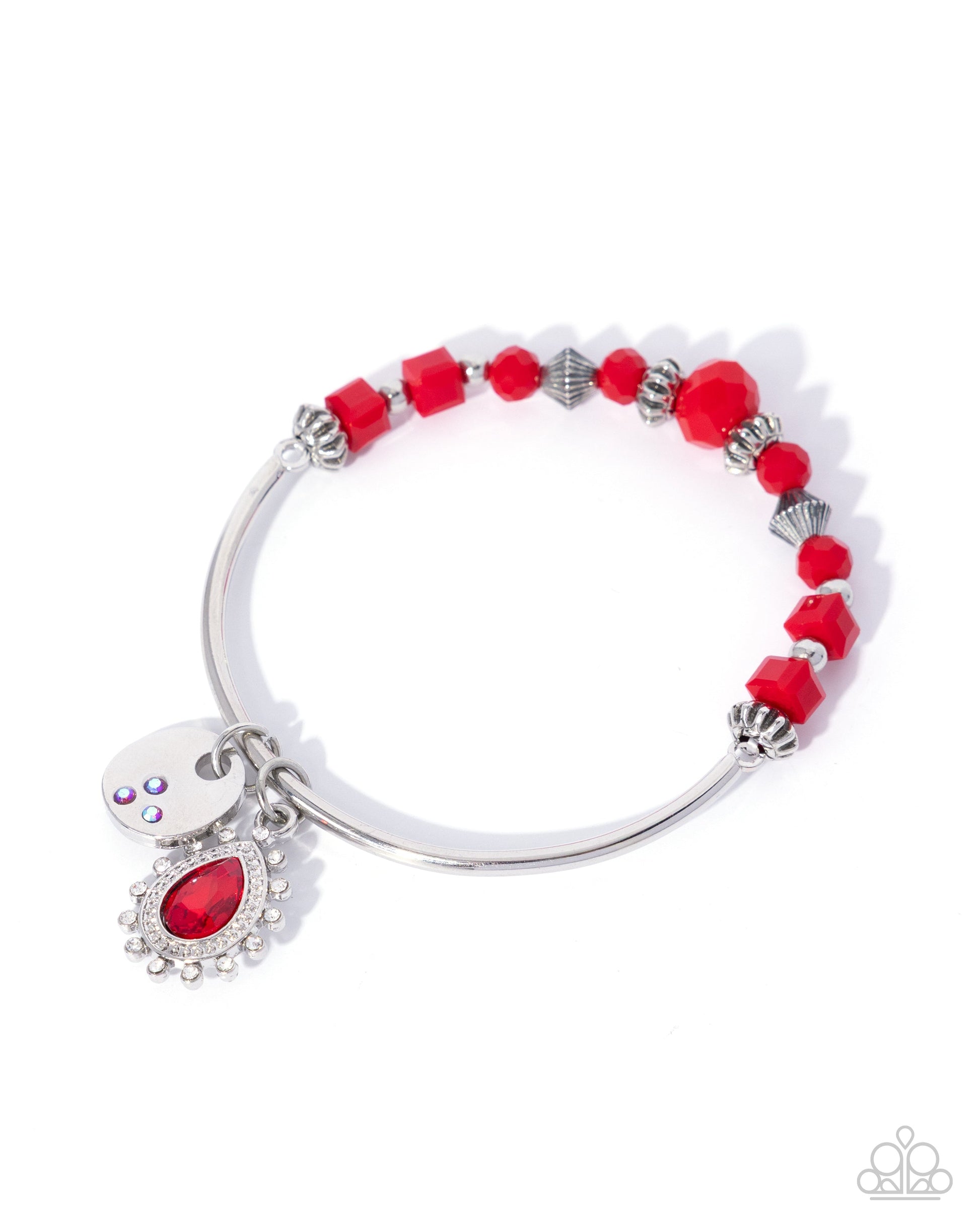Admirable Accomplishment - Red Bead Silver Bangle Bracelet