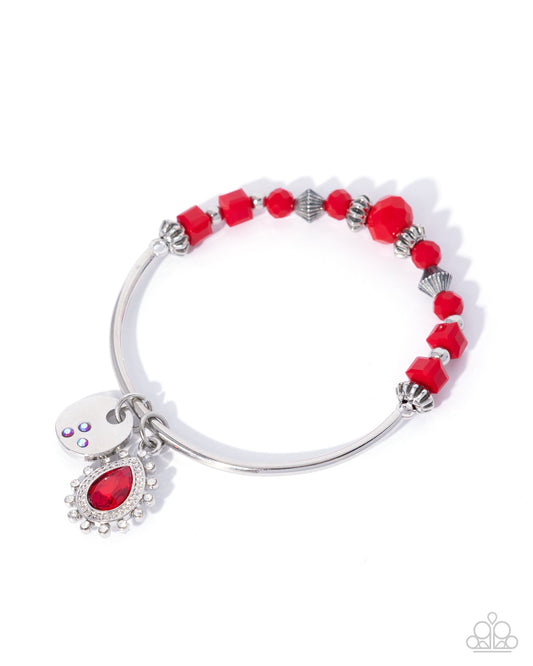 Admirable Accomplishment - Red Bead Silver Bangle Bracelet