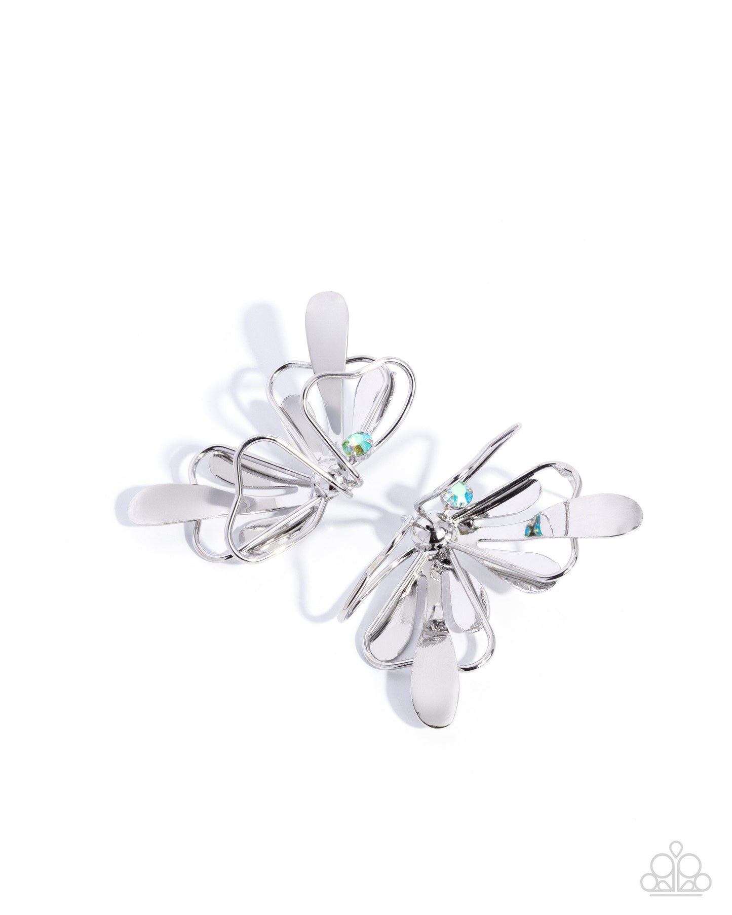 Breathtaking Bling - Multi Green UV Rhinestone Silver Butterfly Post Earrings