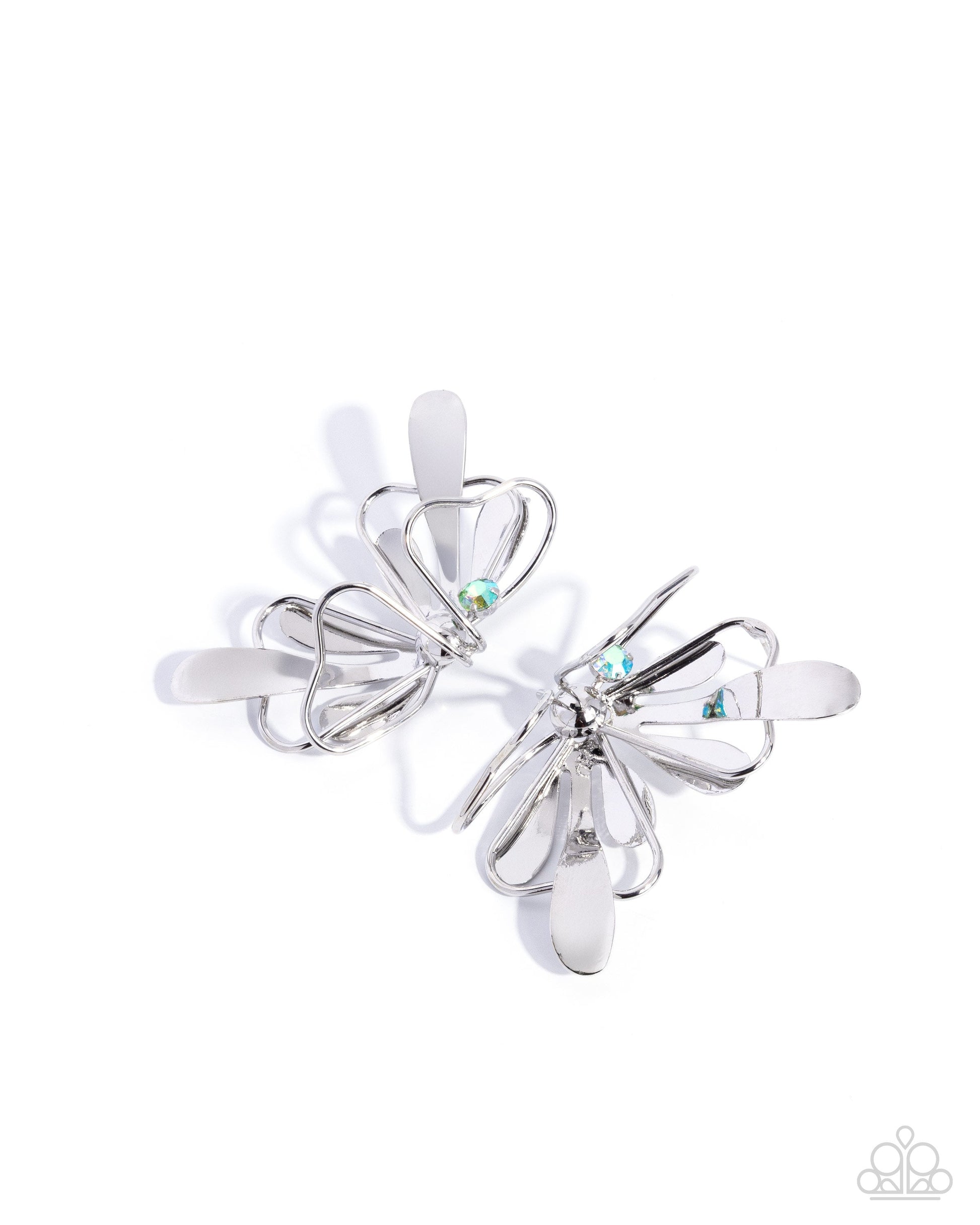 Breathtaking Bling - Multi Green UV Rhinestone Silver Butterfly Post Earrings