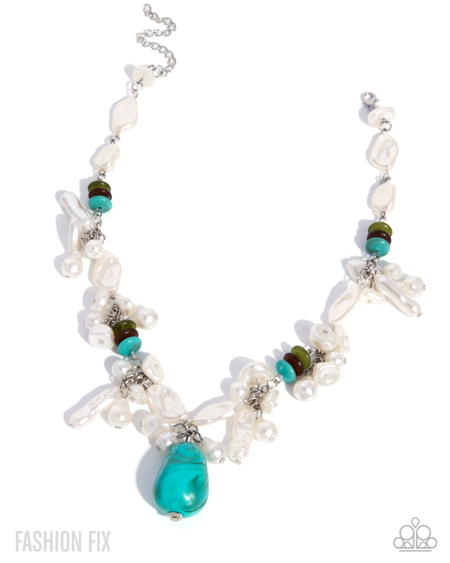 Beachy Bravado - Multi Turquoise Brown White Pearl Short Necklace