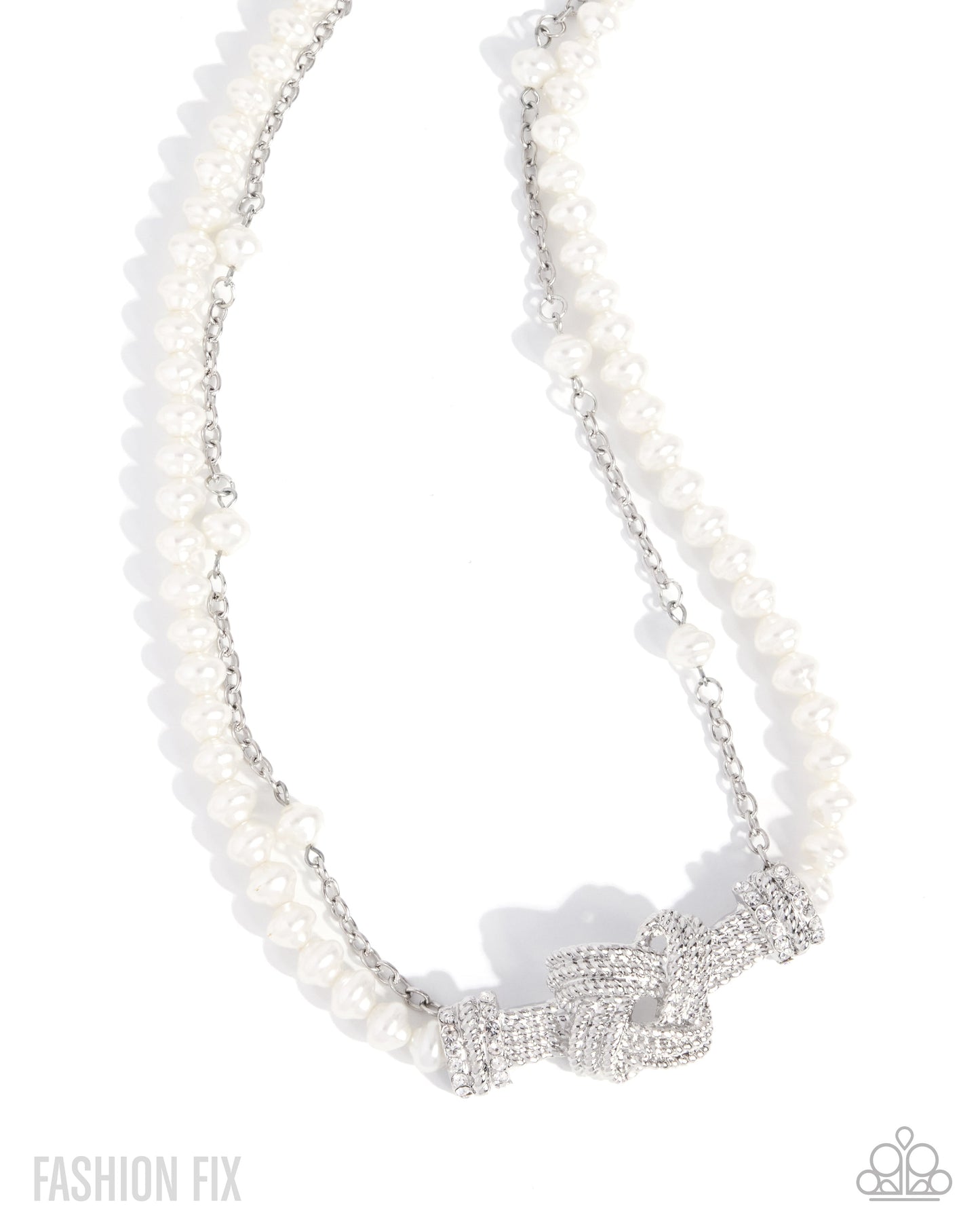 Select Sass - White Rhinestone Pearl Silver Short Necklace
