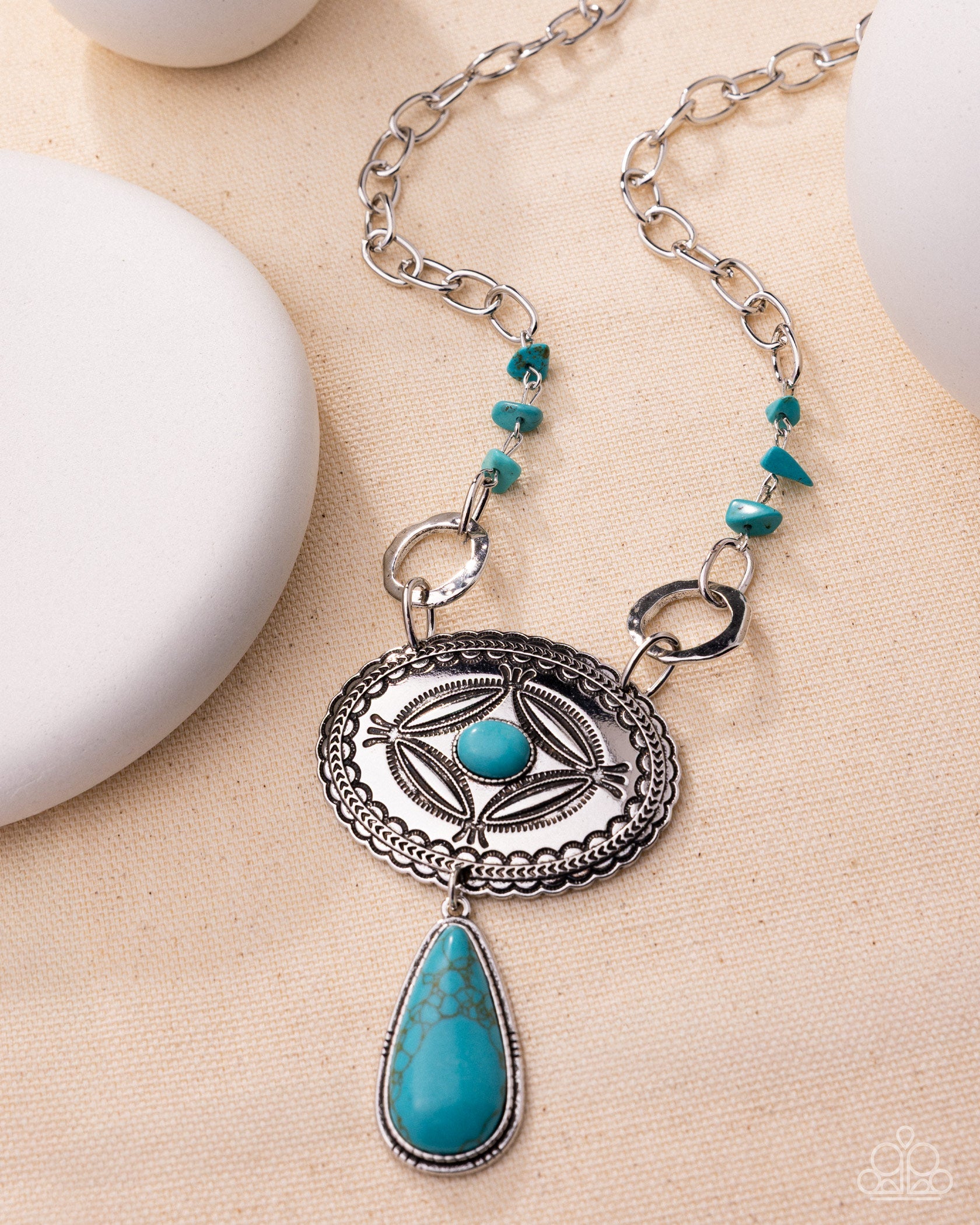 Rustic Mural - Blue Turquoise Silver Short Necklace