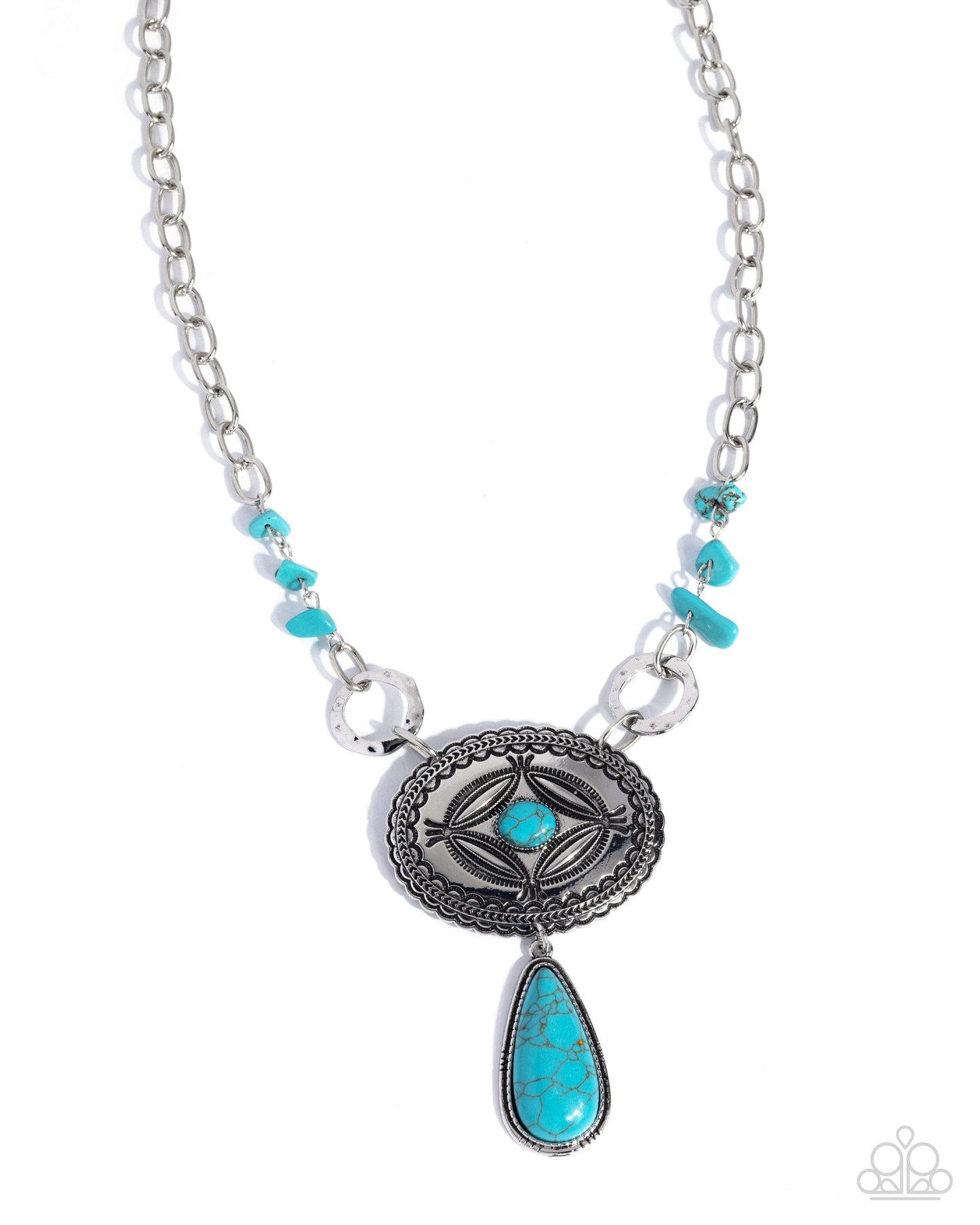 Rustic Mural - Blue Turquoise Silver Short Necklace