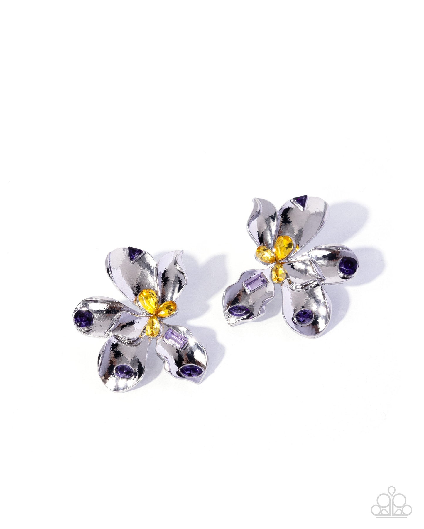 Positive Petals - Purple and Yellow Gem Silver Flower Post Earrings