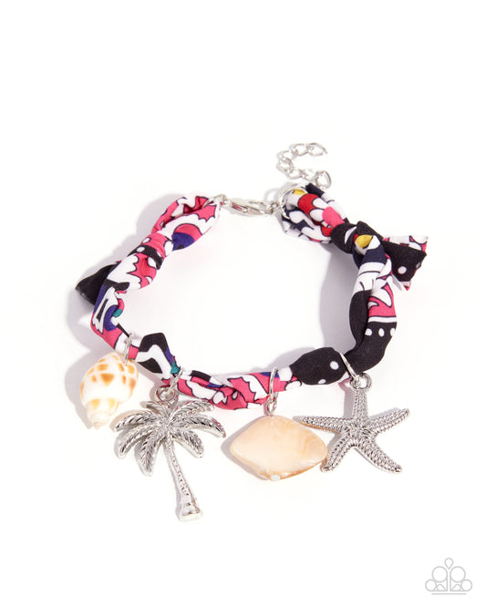 Resort Redux - Pink and Black Fabric Beachy Charm Bracelet