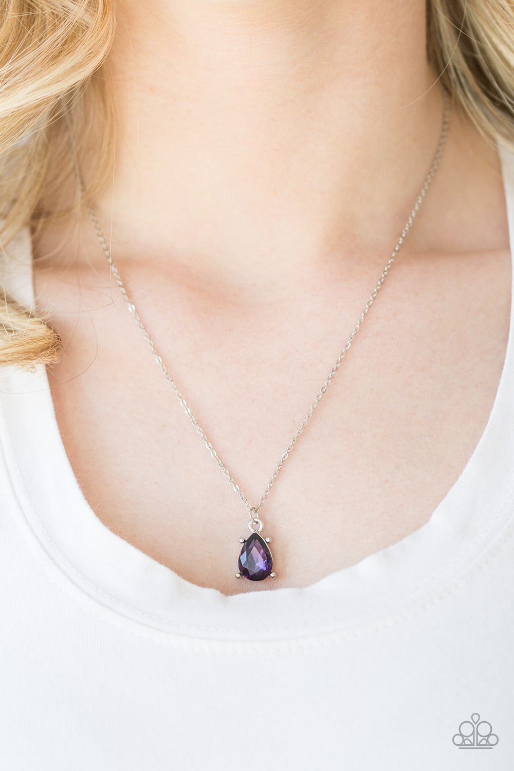 Paparazzi Classy Classicist - Purple Teardrop Gem Silver Necklace