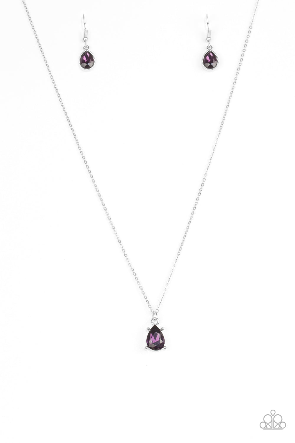 Paparazzi Classy Classicist - Purple Teardrop Gem Silver Necklace