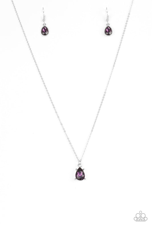 Paparazzi Classy Classicist - Purple Teardrop Gem Silver Necklace